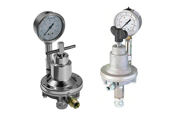Fluid pressure regulators for industrial finishing equipment