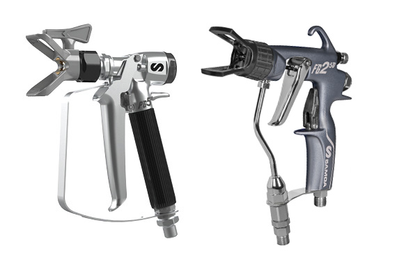 Spray guns for industrial finishing equipment