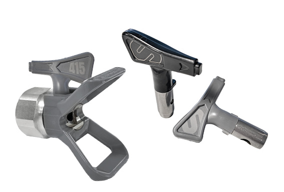 Spray tips for industrial finishing equipment