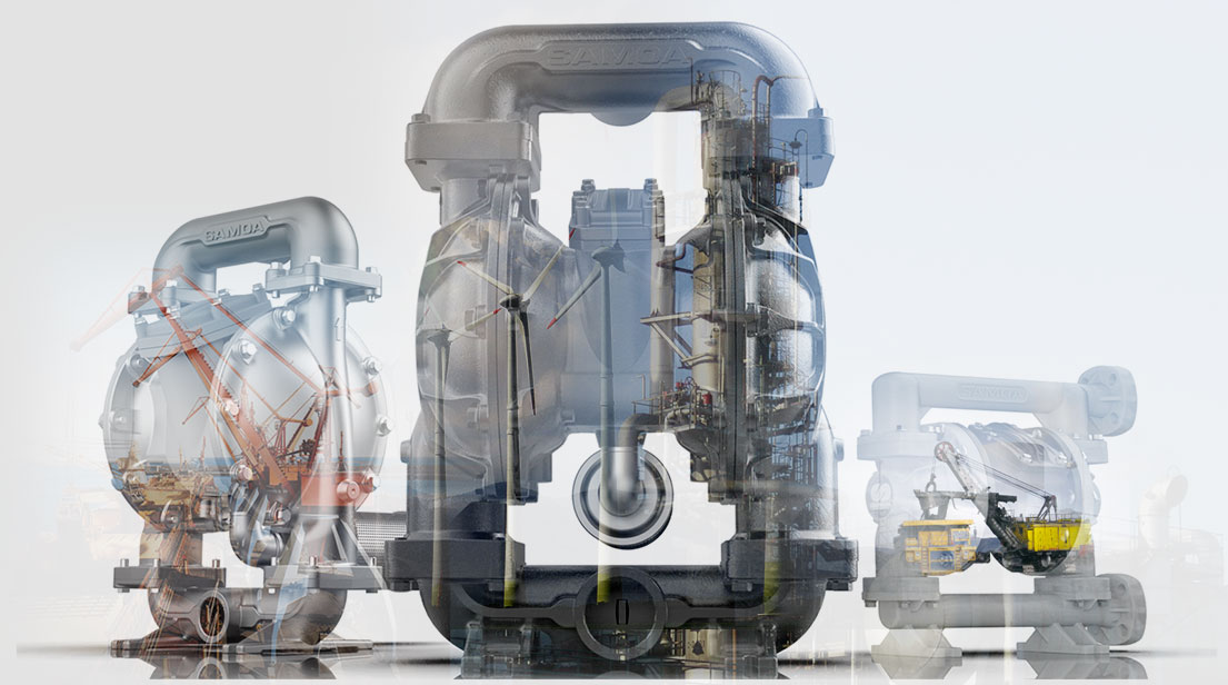 Air operated diaphragm pumps and industries on the background