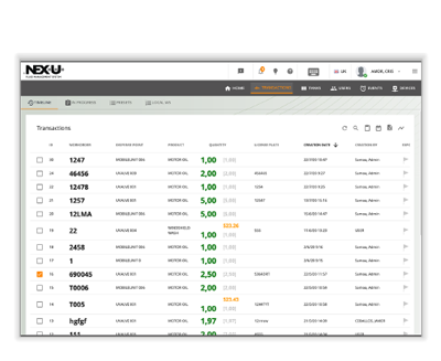 Plataforma U·track para el seguimiento de transacciones en tiempo real y la generación de informes de datos industriales con exportación a CSV.