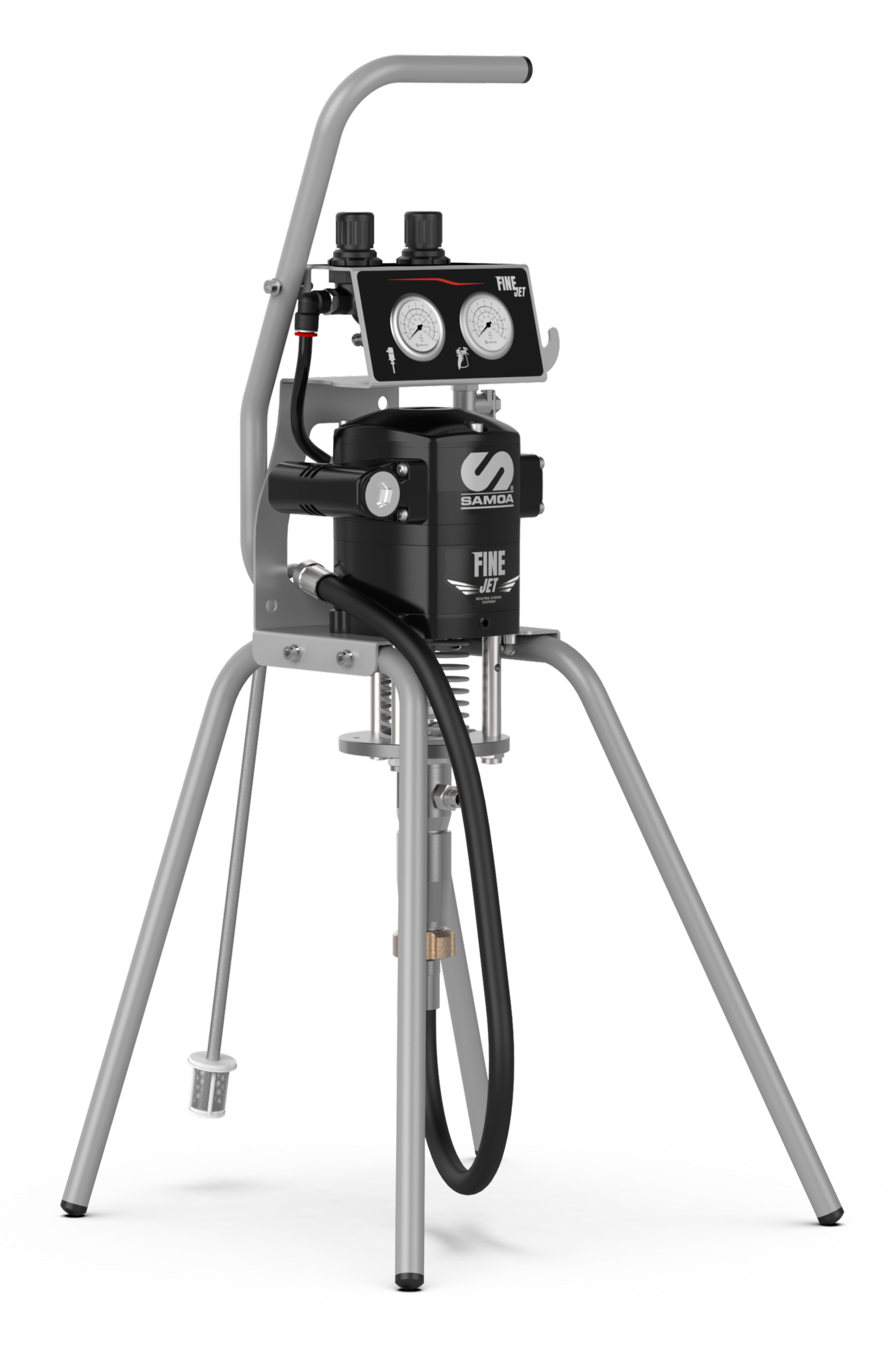 Side view of Fine-Jet air-controlled airless spray equipment with integrated control system