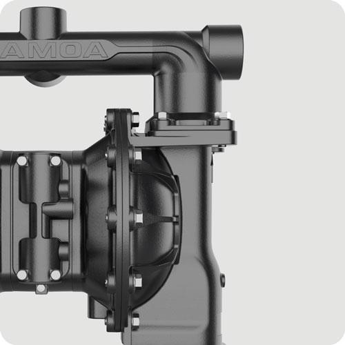 Close-up of the built-in noise-reducing air exhaust on the SAMOA UP15 air-operated diaphragm pump