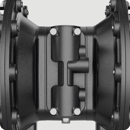 Close-up of the innovative air distribution system in the SAMOA UP15 air-operated diaphragm pump