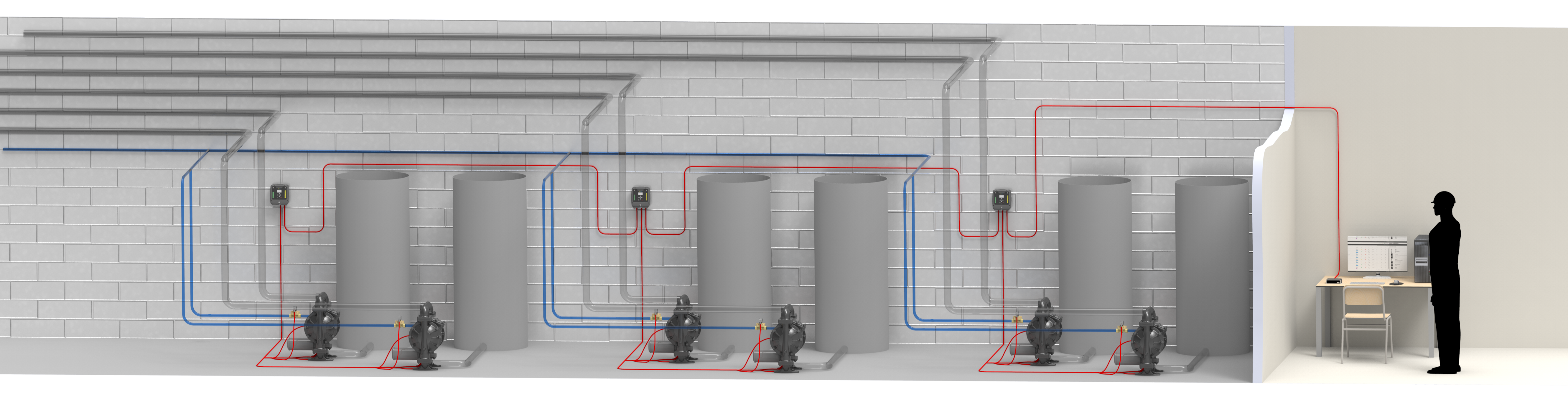 Industrial process pump equipment working in a workshop