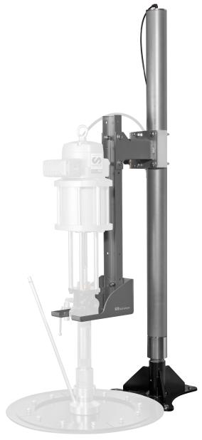 SINGLE POST AIR OPERATED PUMP HOIST WITH GRAVITY INDUCTOR FOR PM35 PISTON PUMPS, 185 KG DRUMS