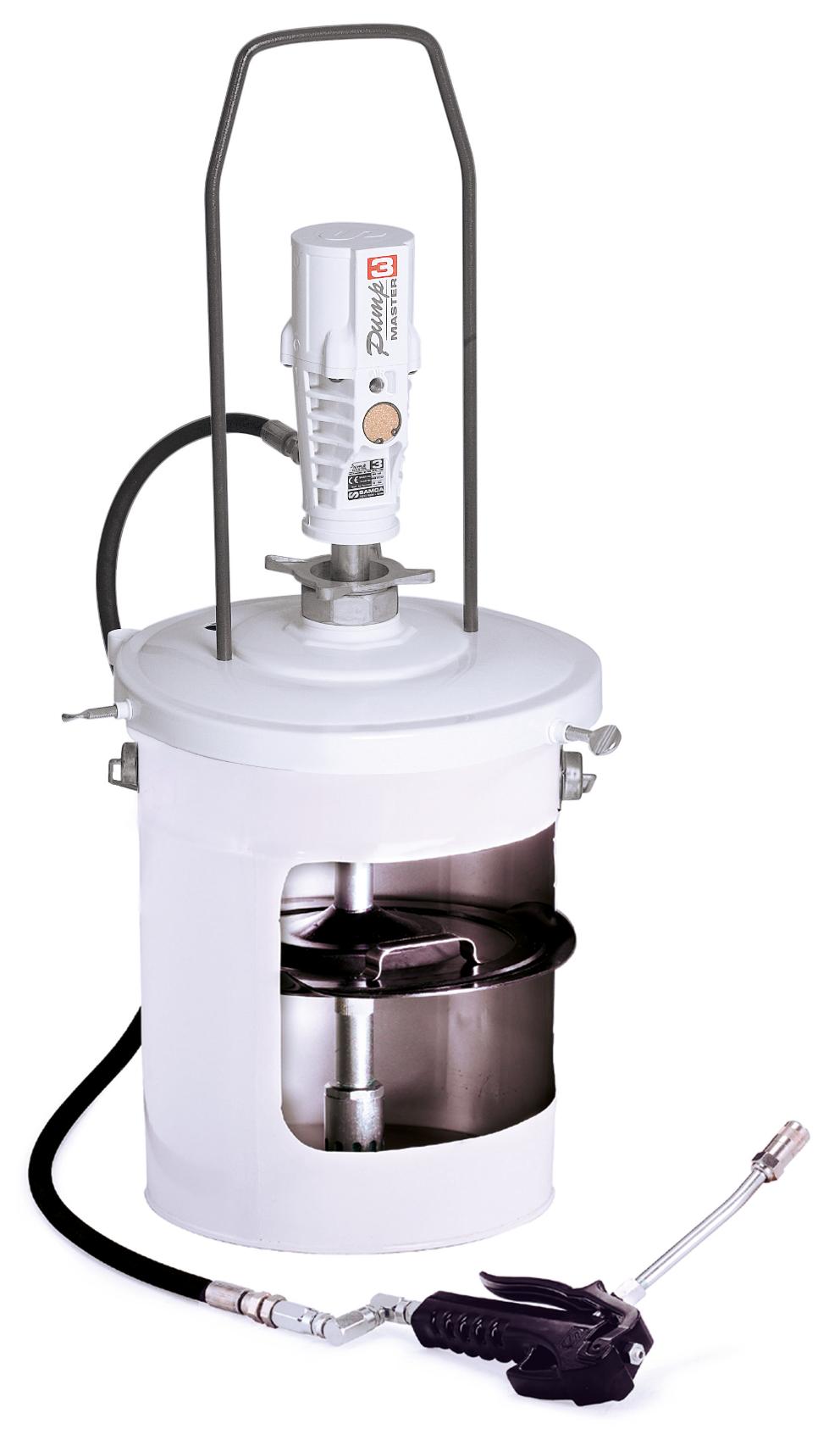 PUMPMASTER 3 - 55:1 RATIO GREASE PNEUMATIC PUMP, 20 KG PAILS PORTABLE PACKAGE WITH FOLLOWER PLATE