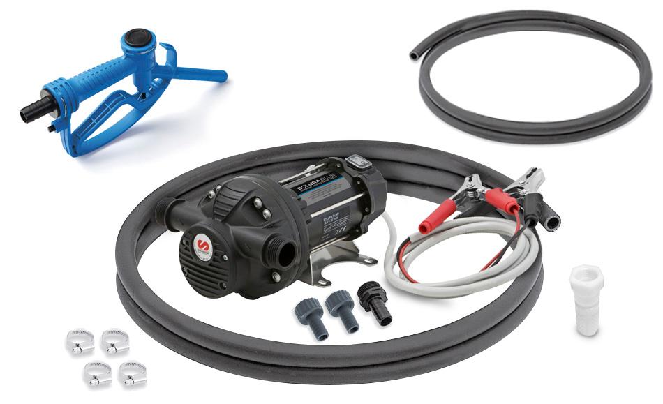 12 V DC SOLURA SERIES STATIONARY ELECTRIC PUMP PACKAGE FOR ADBLUE/DEF WITH NOZZLE AND FOOT VALVE, 32 L/MIN