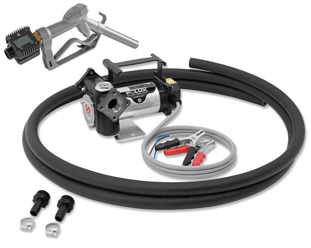 24 V DC POLUX SERIES ELECTRIC PUMP PACKAGE FOR DIESEL WITH NOZZLE, METER AND SUCTION PACKAGE, 43 L/MIN