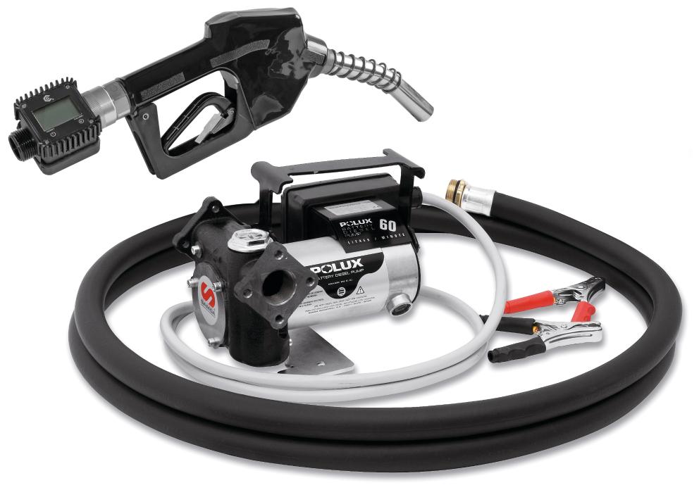 24 V DC POLUX SERIES ELECTRIC PUMP PACKAGE FOR DIESEL WITH AUTOMATIC NOZZLE, METER AND SUCTION PACKAGE,65 L/MIN