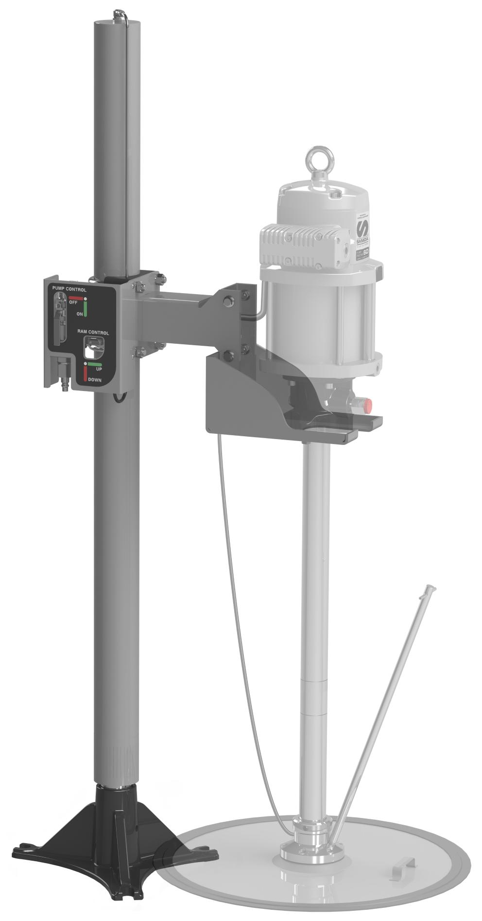 SINGLE POST AIR OPERATED PUMP HOIST WITH GRAVITY INDUCTOR FOR PM45 AND PM60 PISTON PUMPS, 185 KG DRUMS