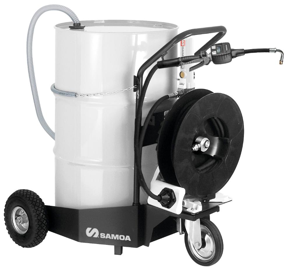 PUMPMASTER 2 - 3:1 RATIO OIL PNEUMATIC PUMP, 205 L DRUM MOBILE PACKAGE WITH 432814 TROLLEY AND RM-12S REEL
