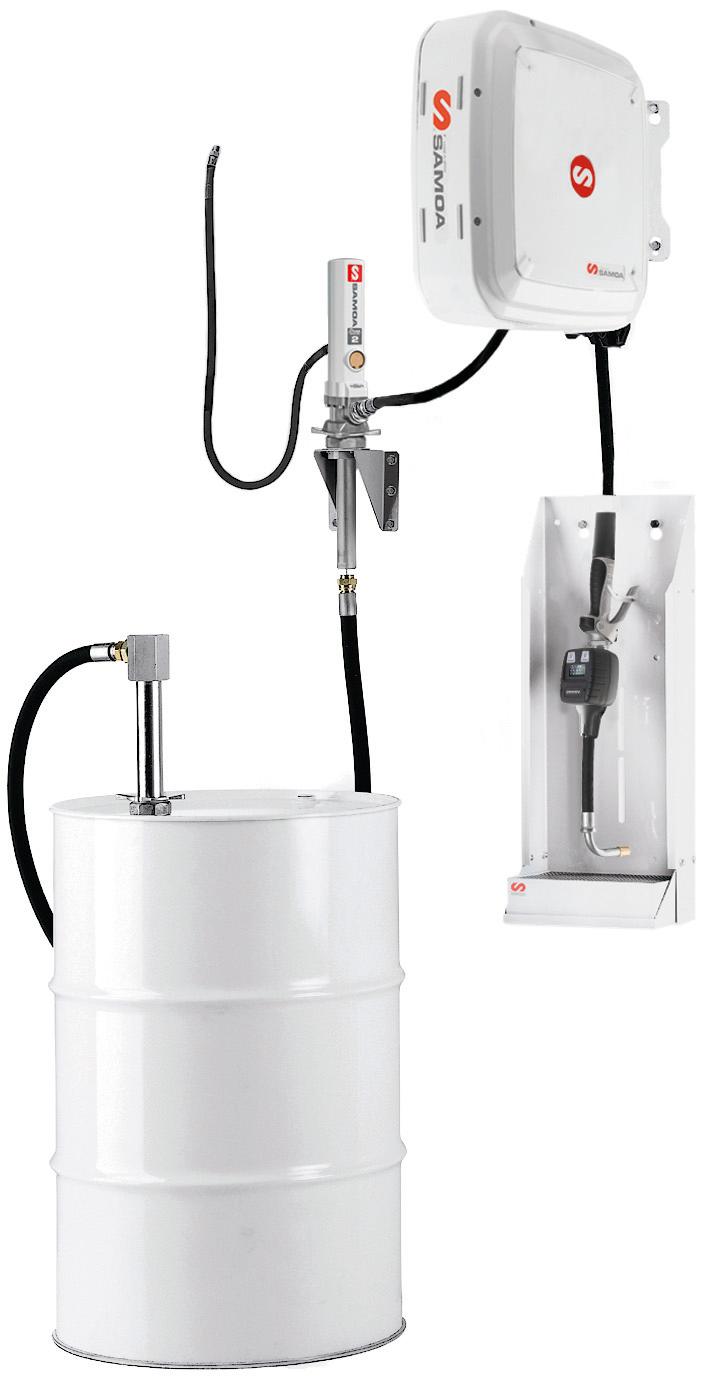 PUMPMASTER 2 - 3:1 RATIO OIL PNEUMATIC PUMP, 205 L DRUM, WALL MOUNTED STATIONARY PACKAGE WITH RM-12CL REEL