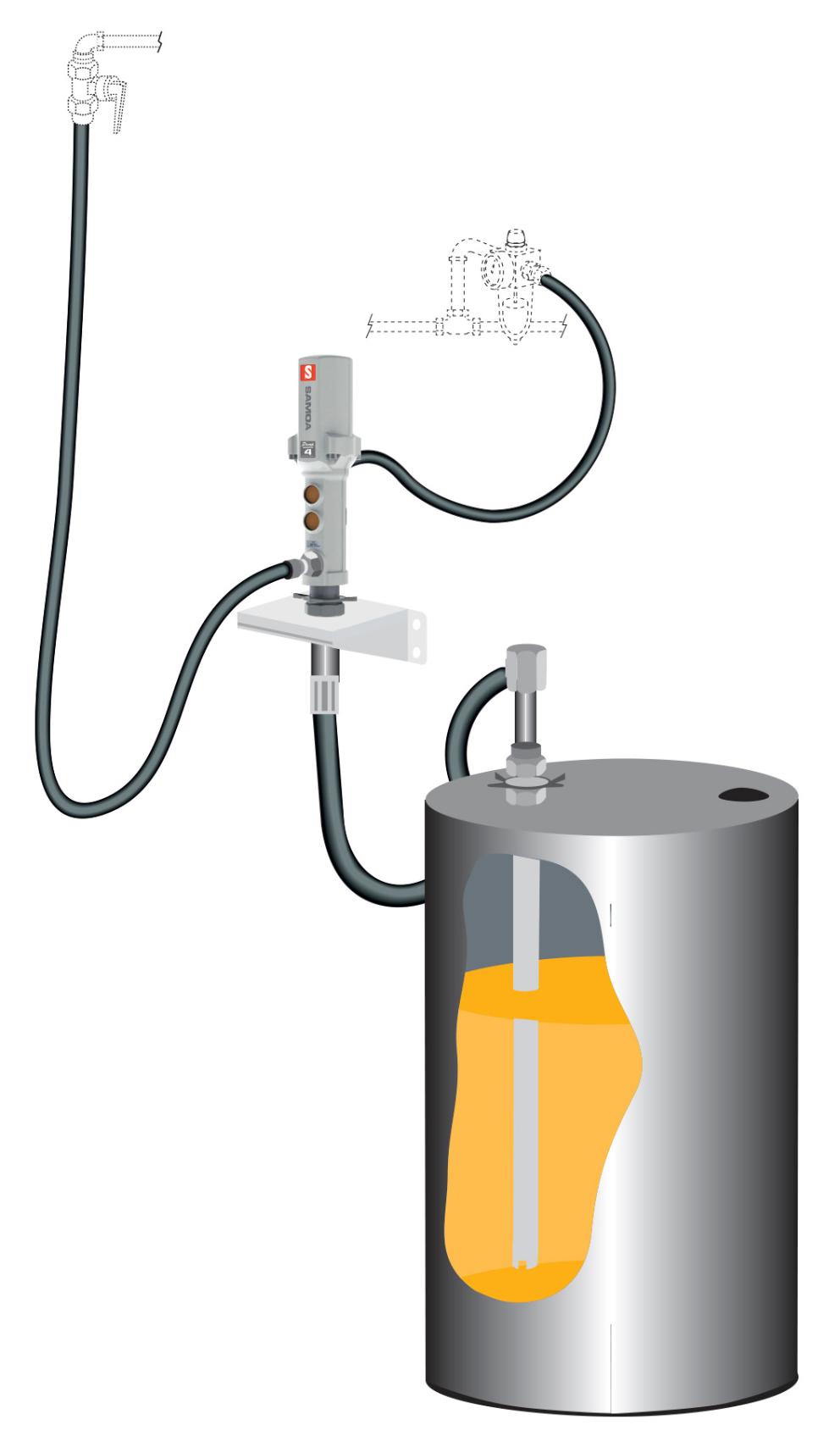 PUMPMASTER 4 - 3:1 RATIO OIL PNEUMATIC PUMP, 205 L DRUM, WALL MOUNTED KIT