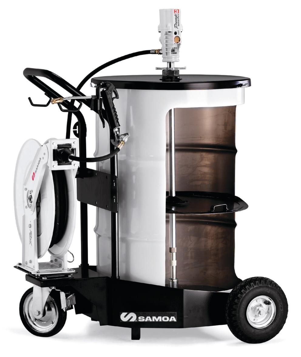 PUMPMASTER 3 - 55:1 RATIO GREASE PNEUMATIC PUMP, 185 KG DRUM MOBILE
PACKAGE WITH HOSE REEL