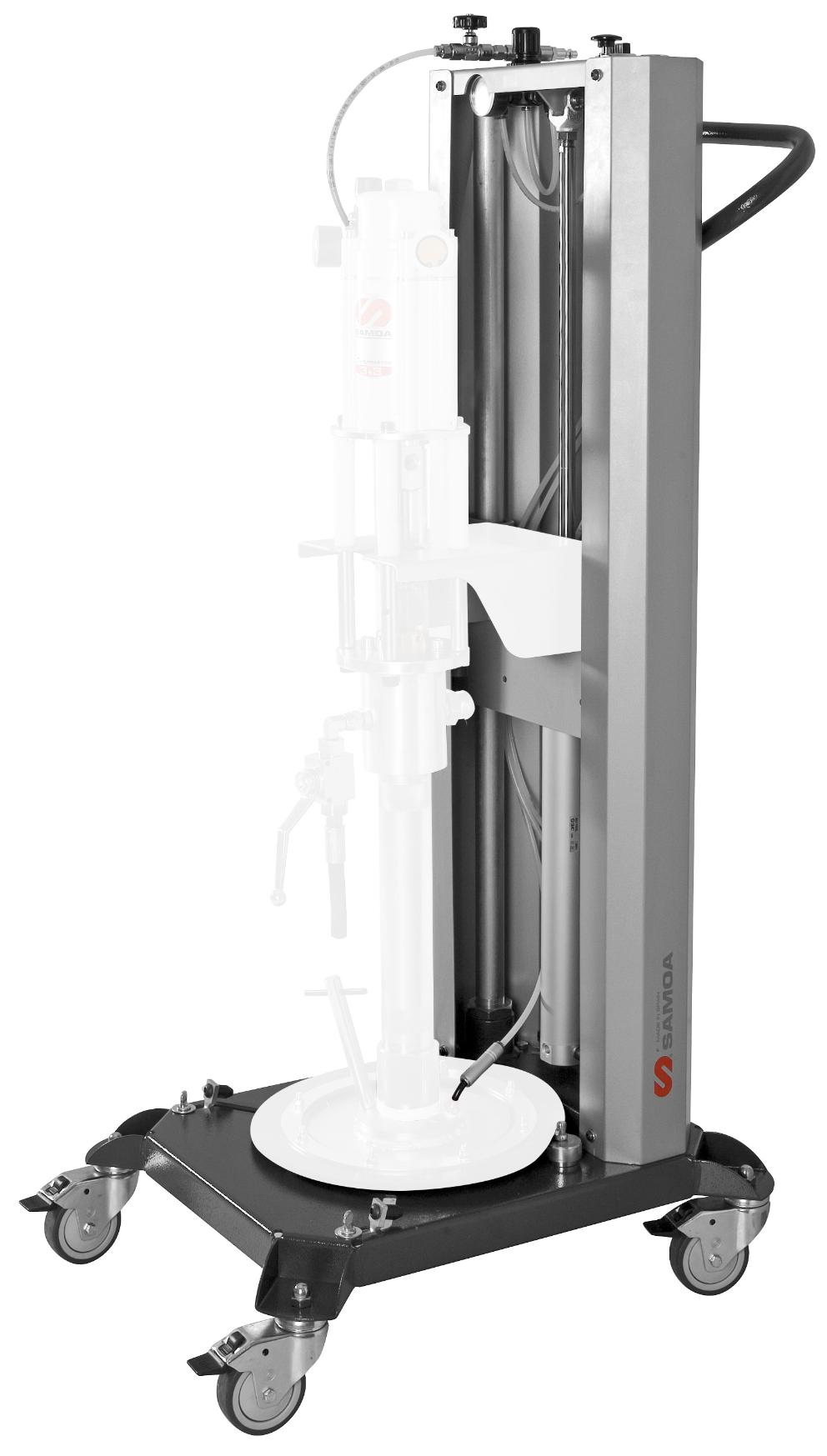 MOBILE SINGLE POST AIR OPERATED PUMP HOIST WITH INDUCTOR FOR PM35 PISTON
PUMPS, 20 KG DRUMS
