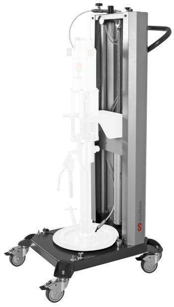 MOBILE SINGLE POST AIR OPERATED PUMP HOIST WITH INDUCTOR FOR PM35 PISTON
PUMPS, 20 KG DRUMS