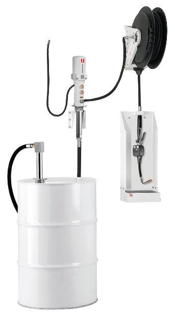 PAQUETE ESTACIONARIO DE BOMBA NEUMÁTICA PUMPMASTER 4 - 5:1 PARA ACEITE
CON ENROLLADOR Y PISTOLA CONTADORA, BIDÓN 205 L Y CONTENEDORES DE 1000 L