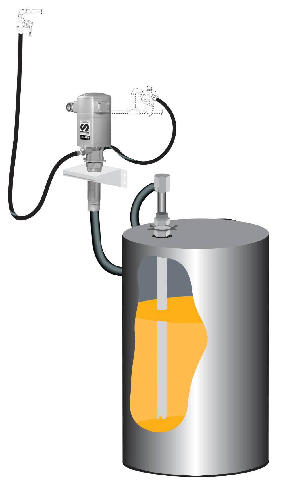 PUMPMASTER 35 - 5:1 RATIO OIL PNEUMATIC PUMP, 205 L DRUM, WALL MOUNTED KIT