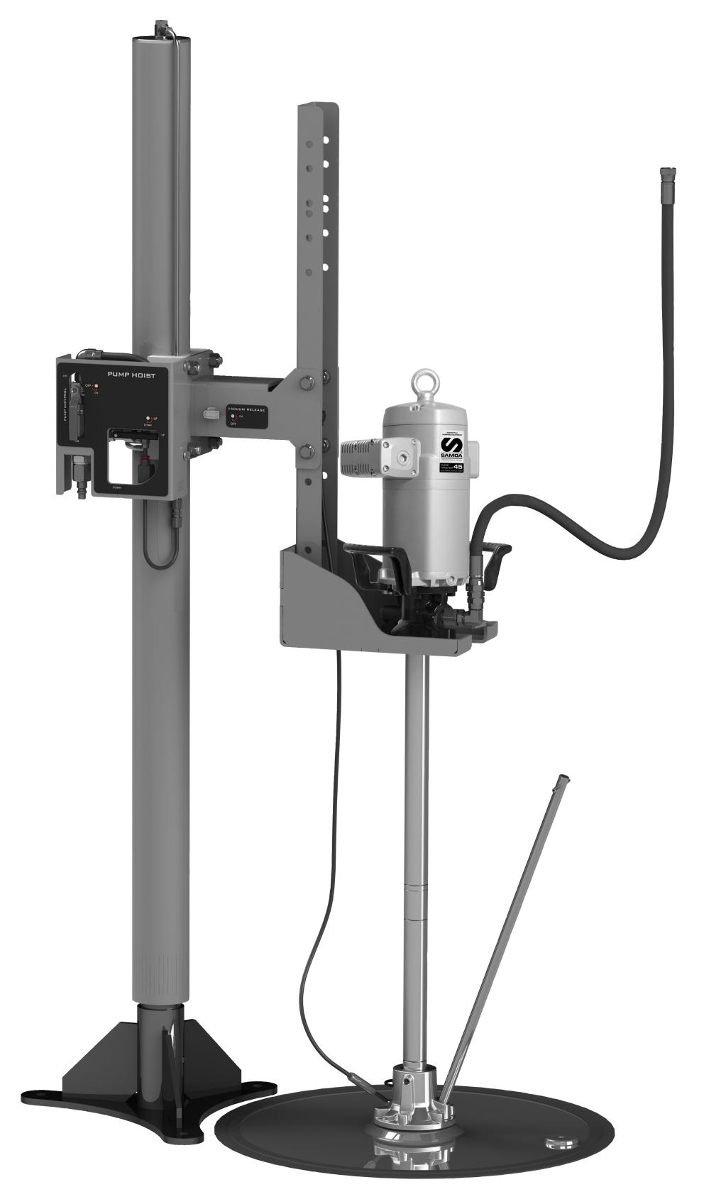 PUMPMASTER 45 - 40:1 RATIO GREASE PNEUMATIC PUMP, 185 KG DRUM WITH
PNEUMATIC PUMP HOIST AND GRAVITY INDUCTOR PACKAGE