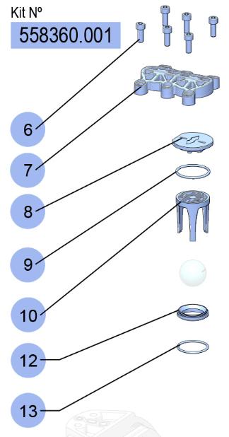 01] DF-100 VALVE SEATS KIT (A/J/J) (INOX/VITON/PP), 558360.001 CODE