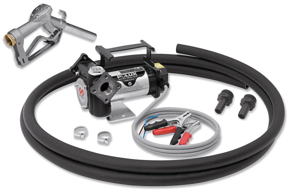 12 V DC POLUX SERIES ELECTRIC PUMP PACKAGE FOR DIESEL WITH NOZZLE AND
SUCTION PACKAGE, 40 L/MIN