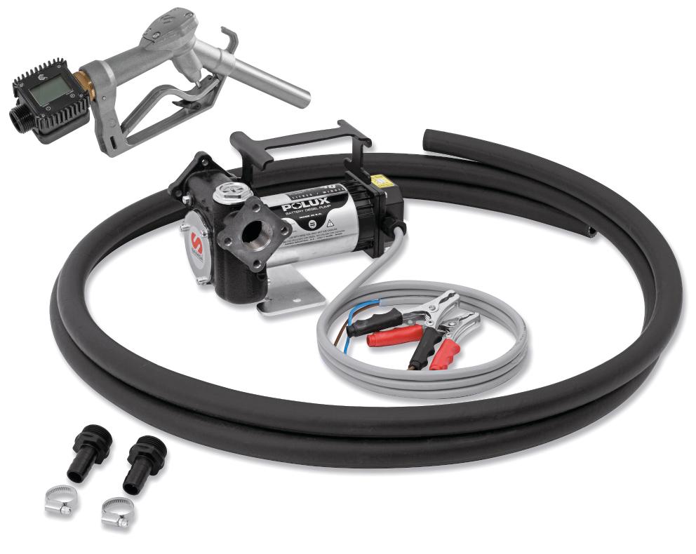 12 V DC POLUX SERIES ELECTRIC PUMP PACKAGE FOR DIESEL WITH NOZZLE, METER
AND SUCTION PACKAGE, 40 L/MIN